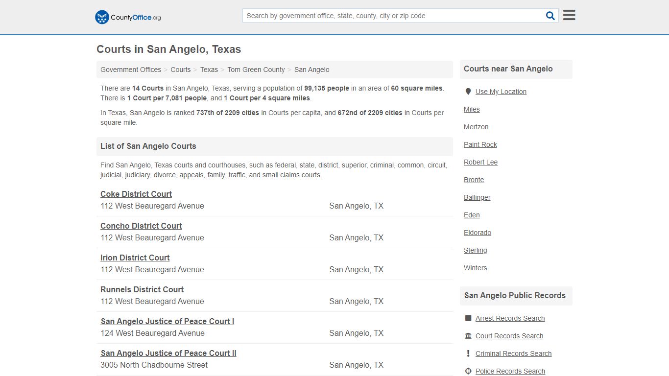 Courts - San Angelo, TX (Court Records & Calendars) - County Office